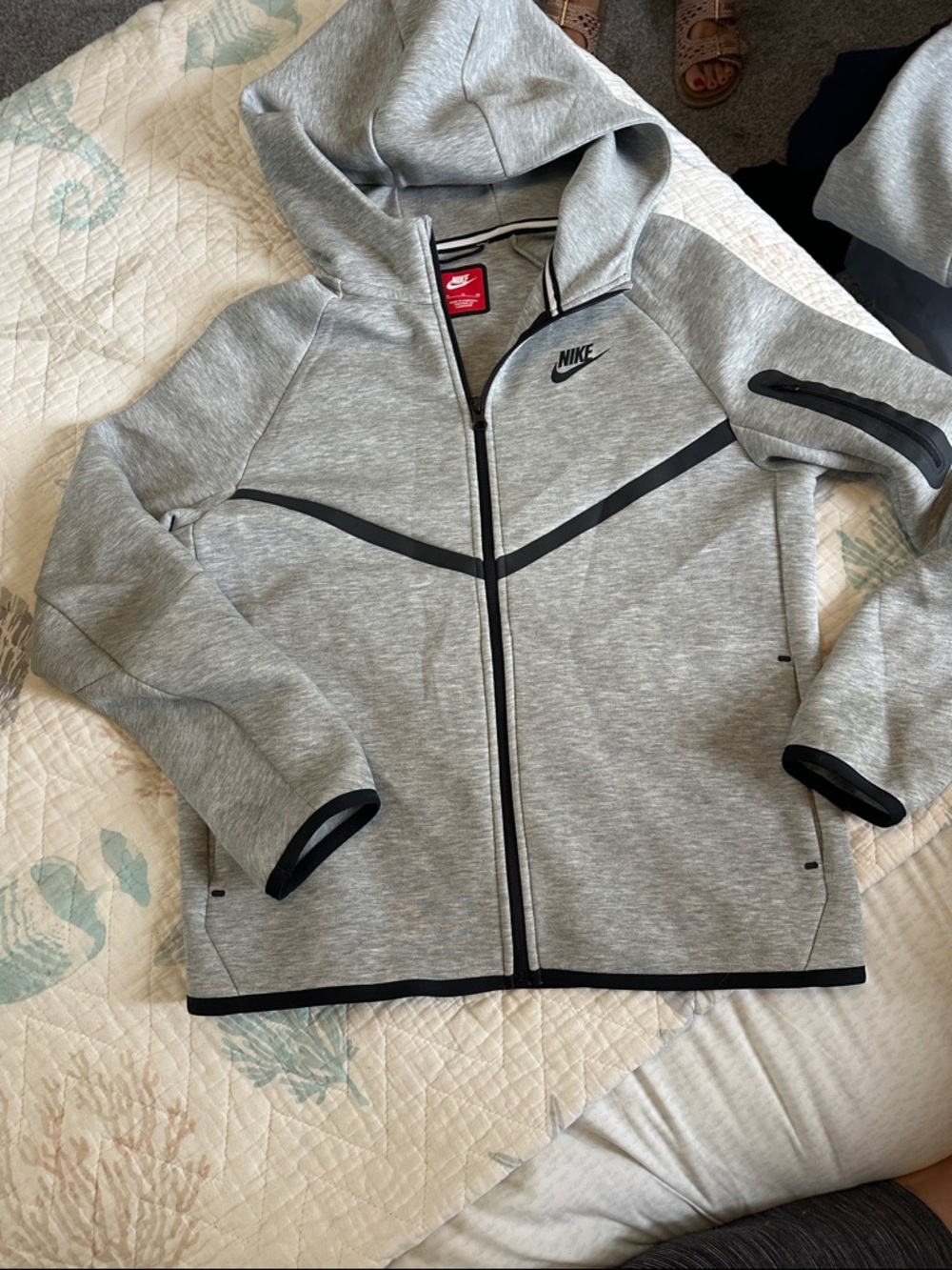 Nike Tech Grey Kids Hooded Zip-Up Jacket with Black Accents size YXL